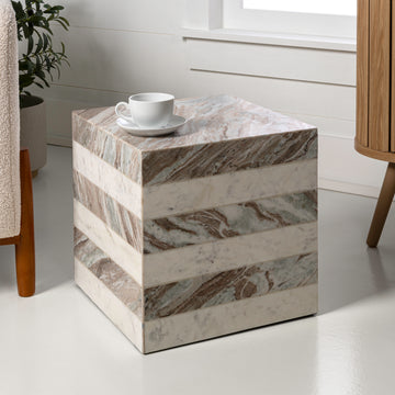 Felix 15" Contemporary Natural Marble Handmade Cube End Table